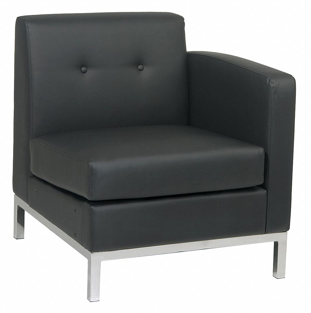 Modular Chair: Black, Silver, 4 Casters/Glides, Modular Design, 27 in Overall Wd