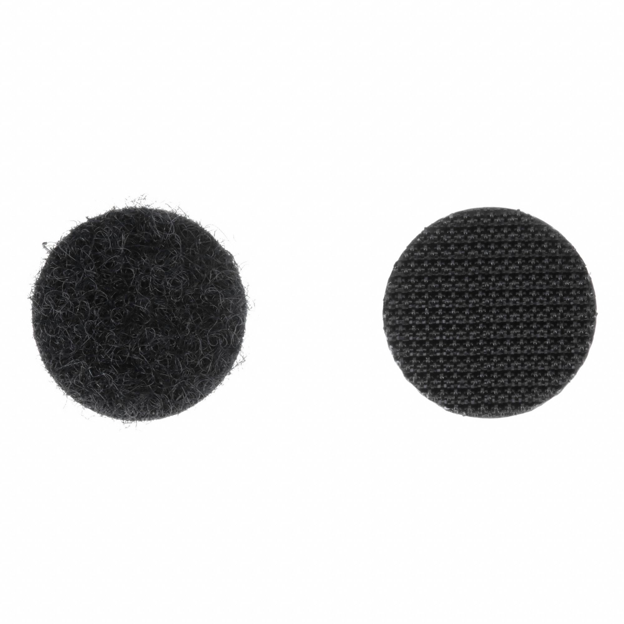 Hook-and-Loop Fastener: Disc, 3/4 in Overall Dia, Hook-and-Loop, Black, Adhesive, Nylon