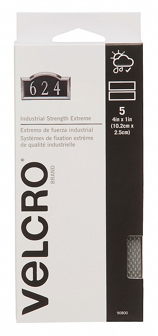 Hook-and-Loop Fastener: Strip, 1 in Overall Wd, 4 in Overall Lg, Hook-and-Loop, Gray