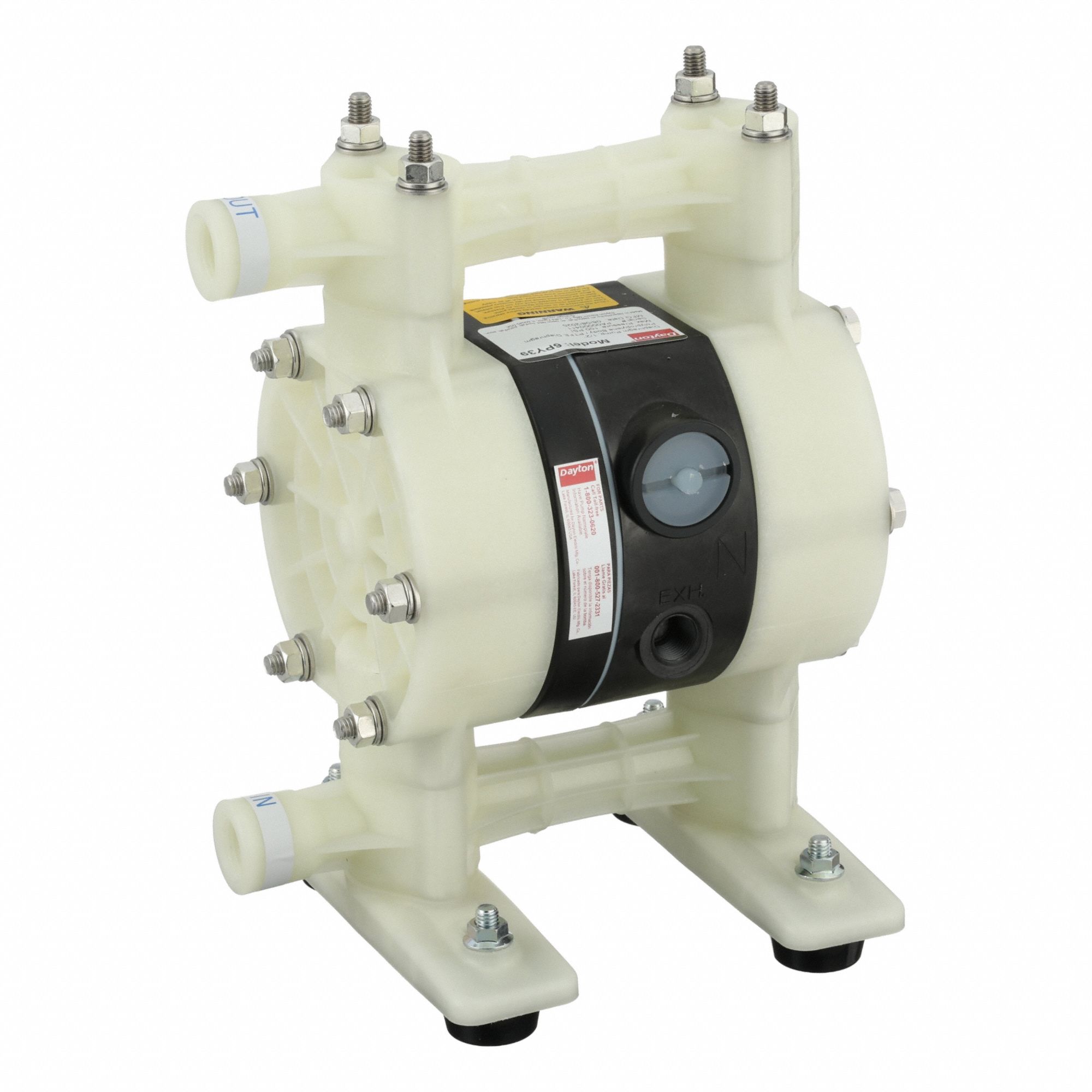 Double Diaphragm Pump: Polypropylene Body, 1/2 in, NPT Connection, 15 gpm, 231 ft Max. Head