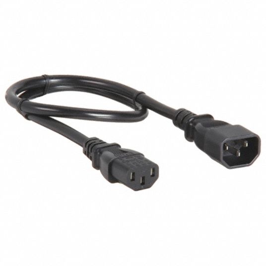 Power Cord: 16 AWG Wire Size, 2 ft Cord Lg, IEC C13, 10 A Max. Amps,  Rubber, H05VV-F, 5 PK