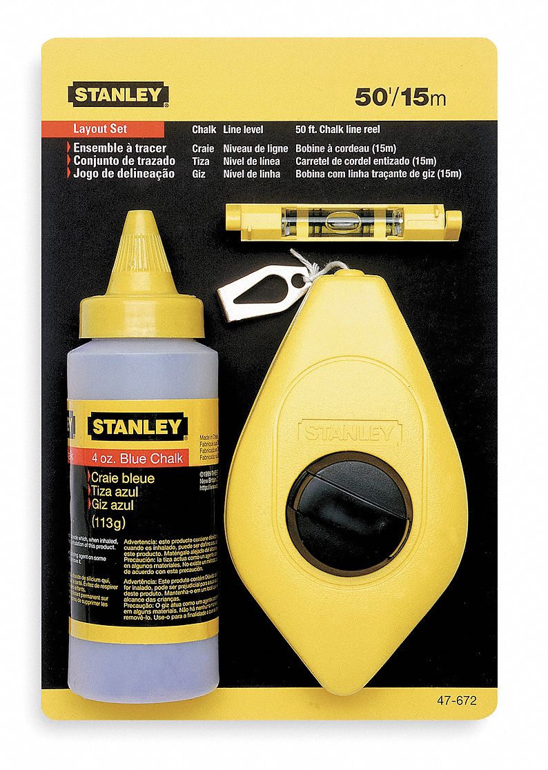 Chalk Line Reel Set,3 PC w/Chalk,100 Ft Grainger