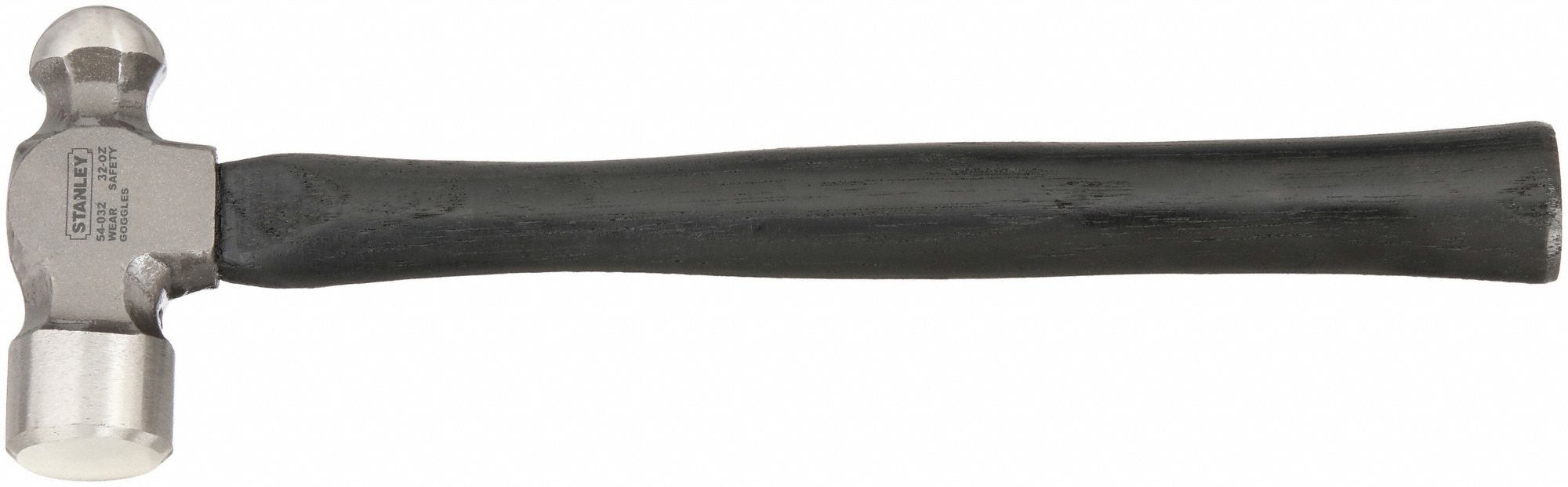 Ball Peen Hammer: Wood, Steel, 24 oz Head Wt, 1 1/2 in Face Dia, 15 in Overall Lg, Plain Grip