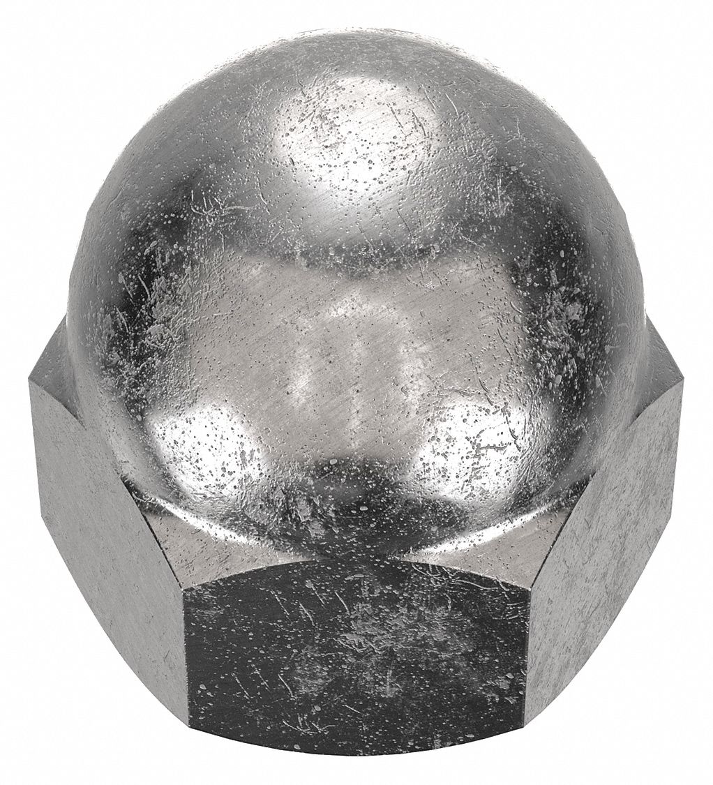 Cap Nut: #8-32 Thread, Plain, 316L, Stainless Steel, 0.344 in Ht, 5/16 in Hex Wd, 5 PK