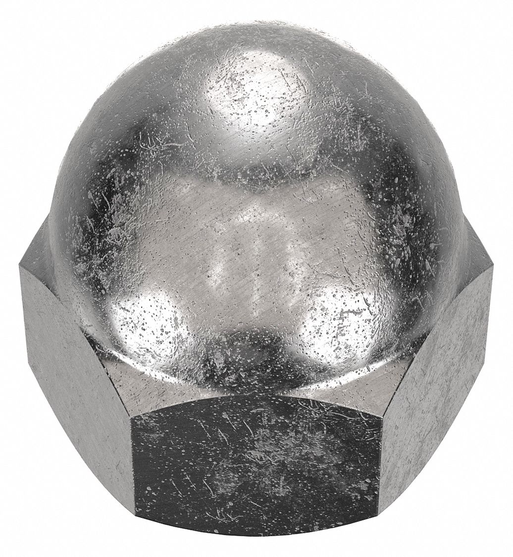 Cap Nut: #10-24 Thread, Plain, 316L, Stainless Steel, 0.406 in Ht, 3/8 in Hex Wd, 5 PK