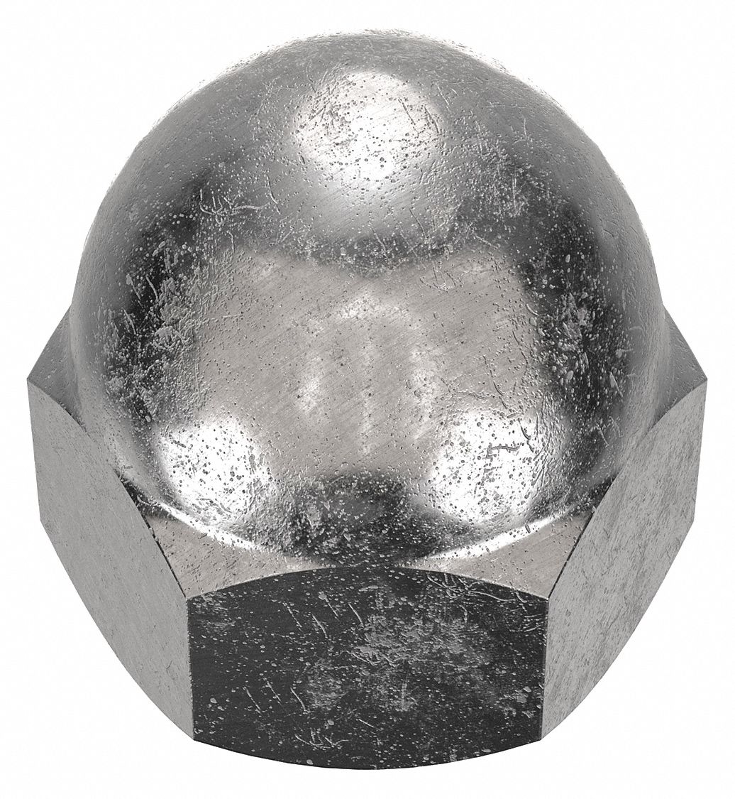 Cap Nut: #10-32 Thread, Plain, 316L, Stainless Steel, 0.406 in Ht, 3/8 in Hex Wd, 5 PK