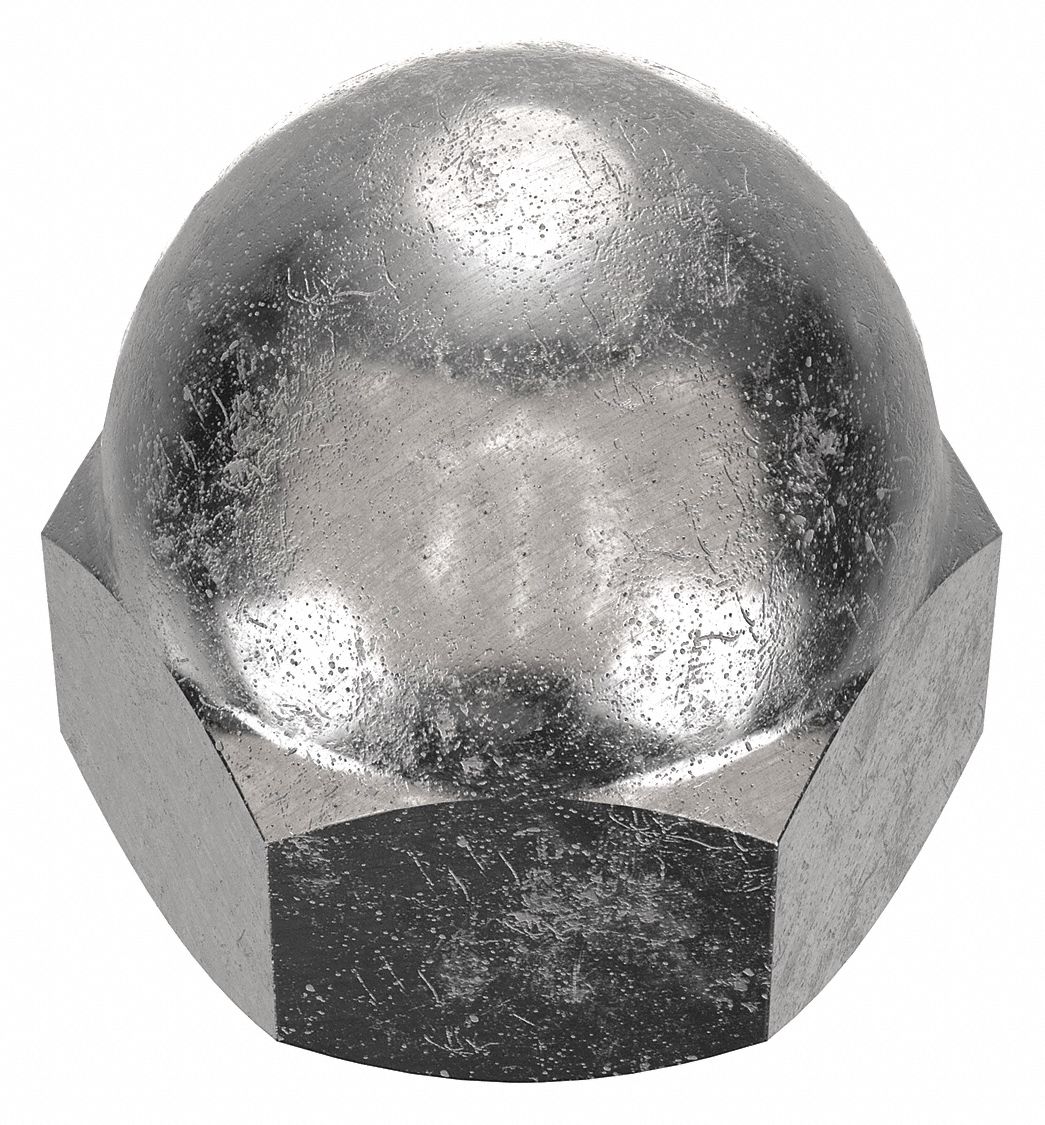 Cap Nut: 1/4"-20 Thread, Plain, 316L, Stainless Steel, 0.469 in Ht, 7/16 in Hex Wd