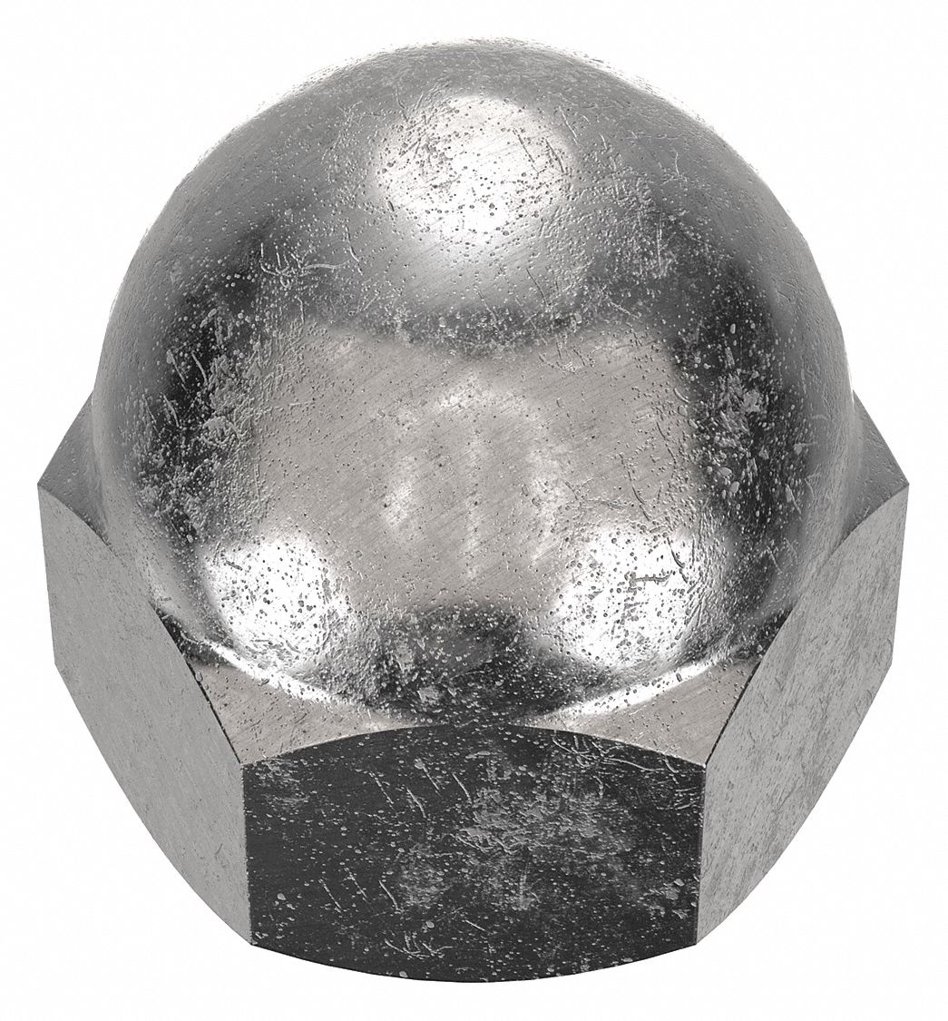 Cap Nut: 1/4"-28 Thread, Plain, 316L, Stainless Steel, 0.469 in Ht, 7/16 in Hex Wd