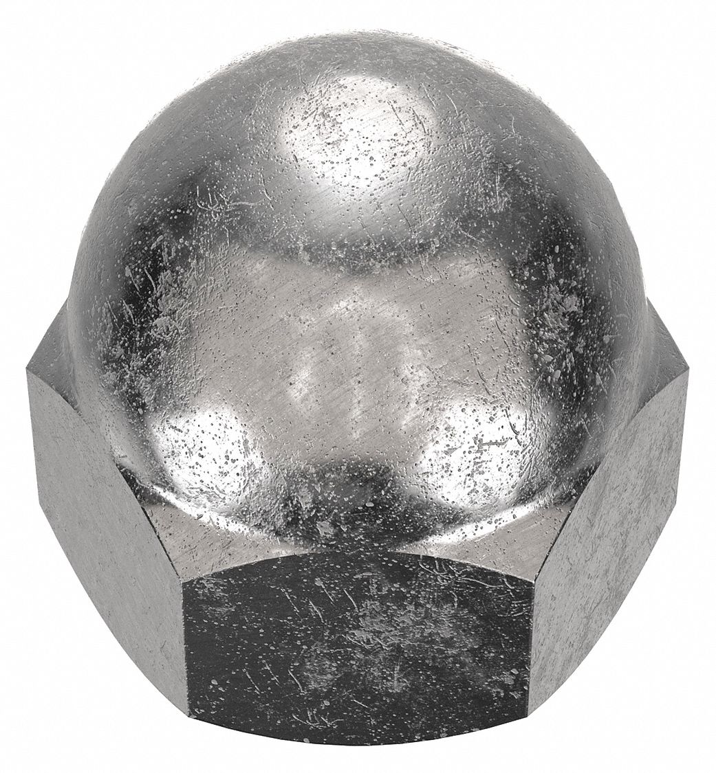 Cap Nut: 5/16"-24 Thread, Plain, 316L, Stainless Steel, 0.531 in Ht, 1/2 in Hex Wd