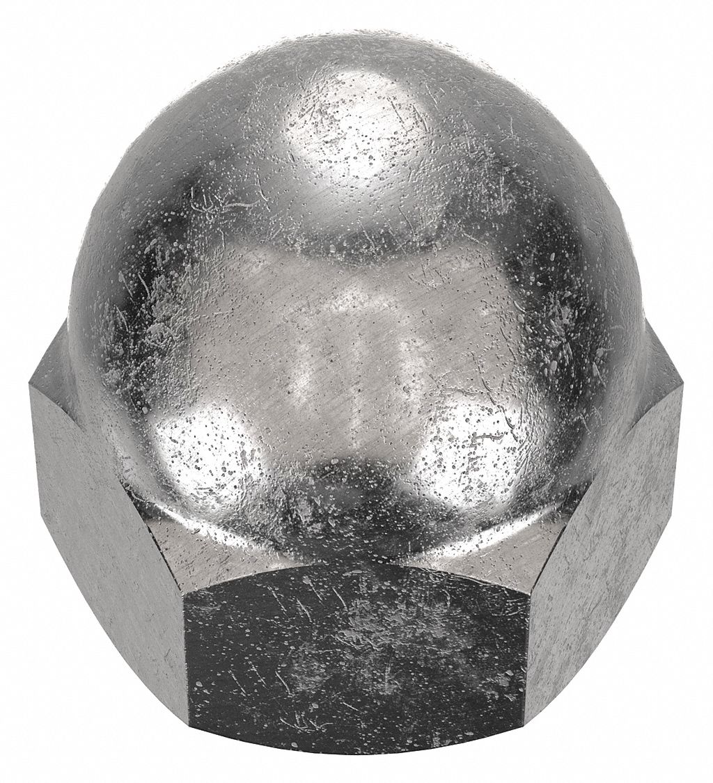 Cap Nut: 3/8"-16 Thread, Plain, 316L, Stainless Steel, 0.625 in Ht, 9/16 in Hex Wd