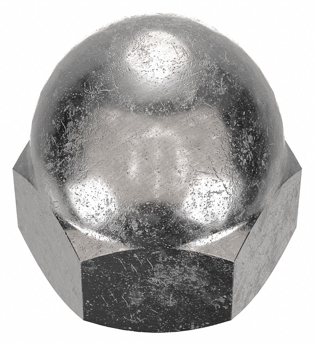 Cap Nut: 3/8"-24 Thread, Plain, 316L, Stainless Steel, 0.625 in Ht, 9/16 in Hex Wd