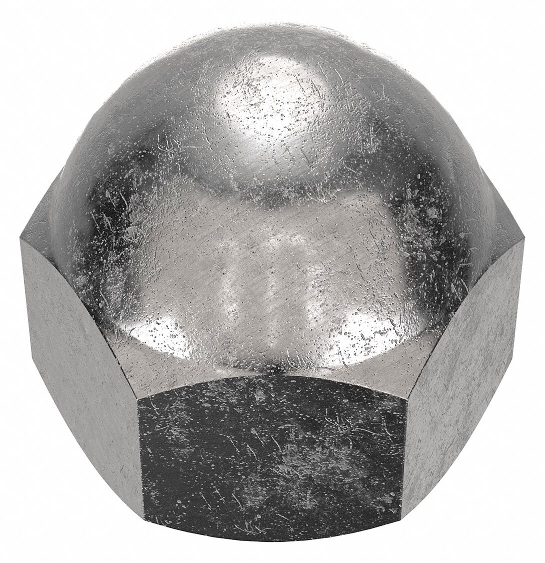 Cap Nut: #4-40 Thread, Plain, 18-8, Stainless Steel, 0.25 in Ht, 1/4 in Hex Wd, 25 PK