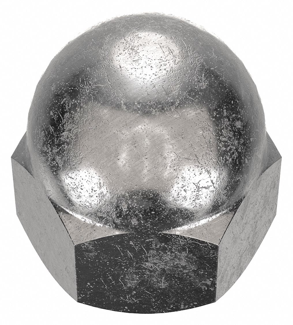 Cap Nut: #6-32 Thread, Plain, 18-8, Stainless Steel, 0.344 in Ht, 5/16 in Hex Wd, 25 PK