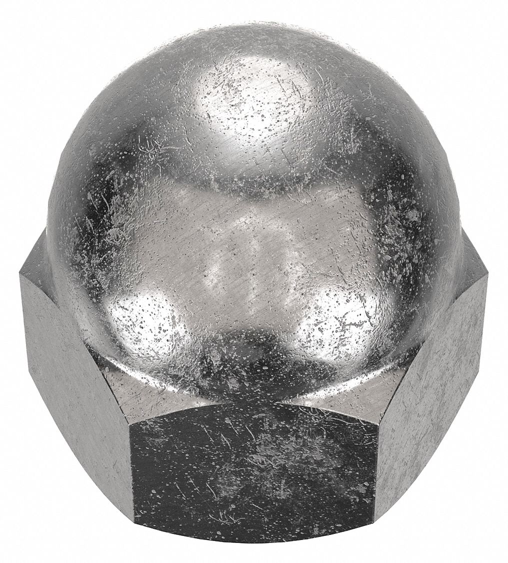 Cap Nut: #8-32 Thread, Plain, 18-8, Stainless Steel, 0.344 in Ht, 5/16 in Hex Wd, 25 PK