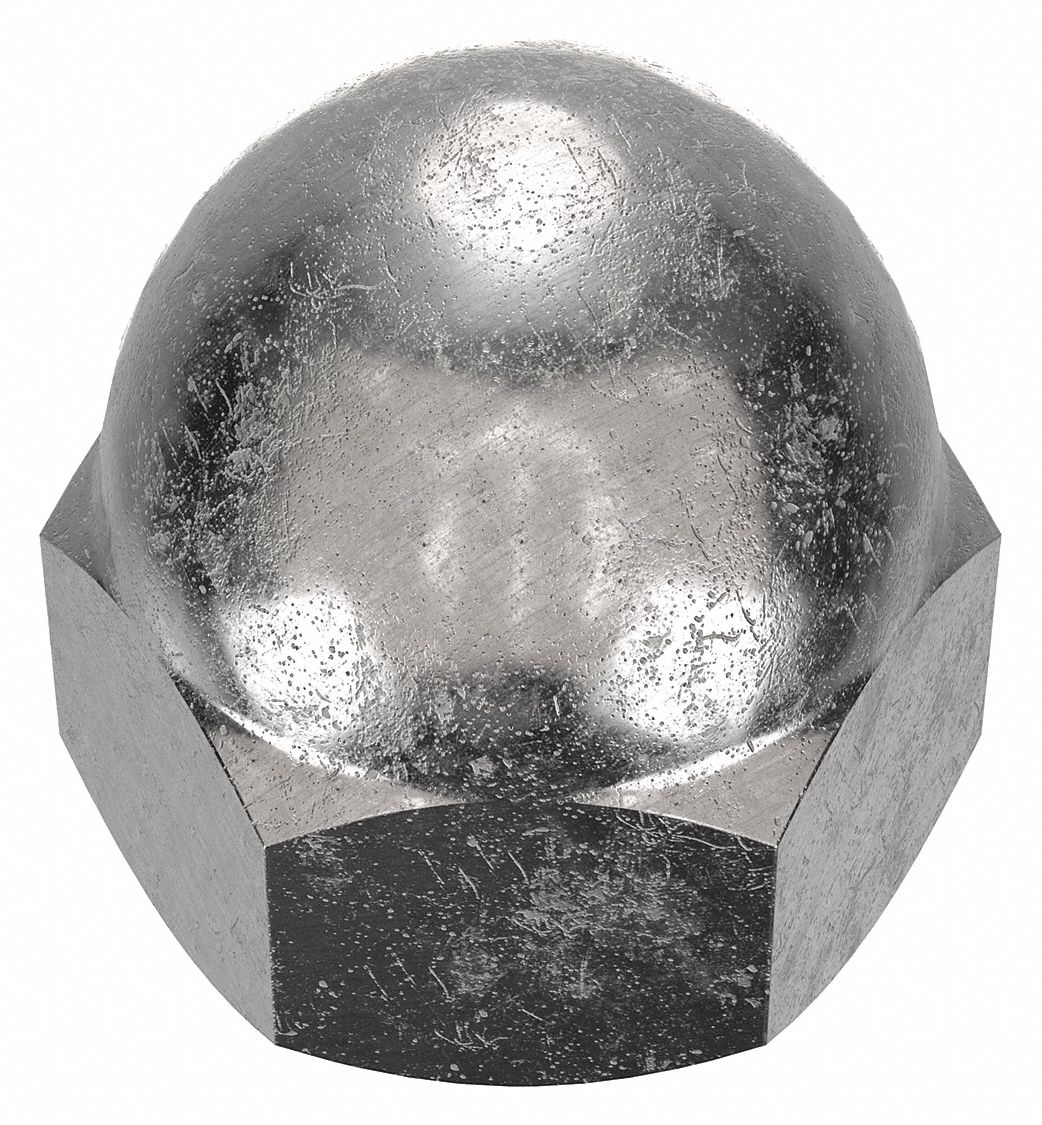 Cap Nut: #10-32 Thread, Plain, 18-8, Stainless Steel, 0.406 in Ht, 3/8 in Hex Wd, 25 PK