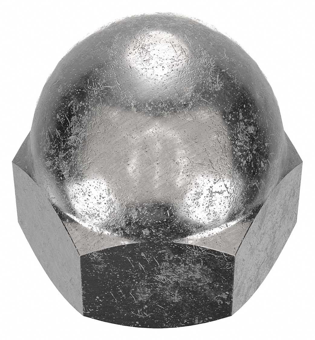 Cap Nut: #12-24 Thread, Plain, 18-8, Stainless Steel, 0.406 in Ht, 3/8 in Hex Wd, 25 PK