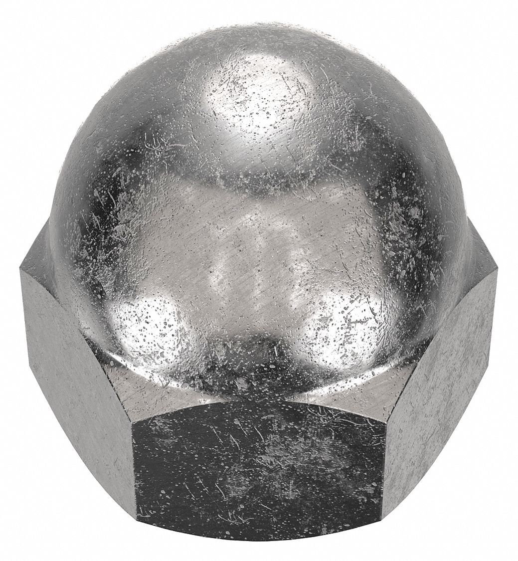Cap Nut: 1/4"-28 Thread, Plain, 18-8, Stainless Steel, 0.469 in Ht, 7/16 in Hex Wd, 25 PK