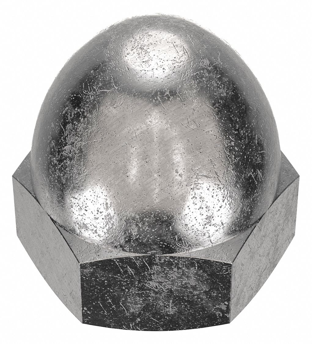 Cap Nut: 1/2"-20 Thread, Plain, 18-8, Stainless Steel, 0.813 in Ht, 3/4 in Hex Wd