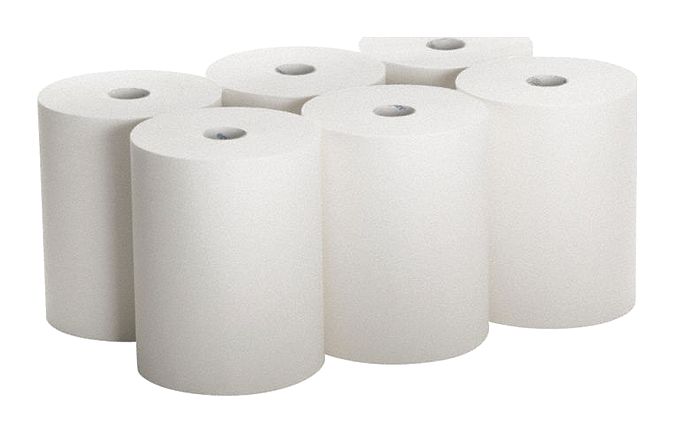 Paper Towel Roll: White, 10 in Roll Wd, 800 ft Roll Lg, Continuous Sheet Lg, 6 PK