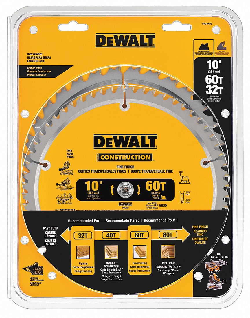 CircularSawBlade, Carbide, Dia:10", PK2