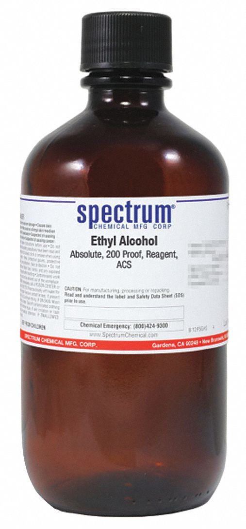Ethanol: ACS, 1 L, 64-17-5, 200 Proof, Alcohol, Liquid, Bottle, Glass, 24 mo Shelf Life, 1