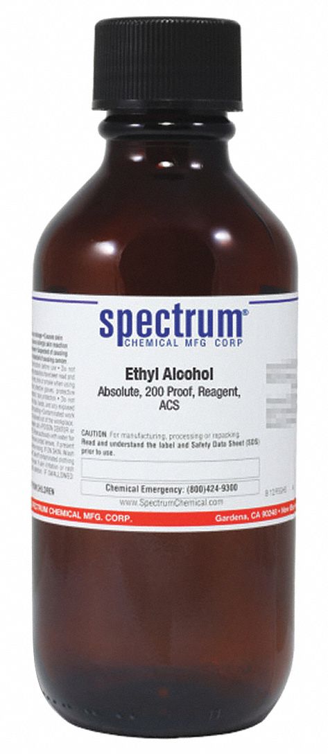 Ethanol: ACS, 500 mL, 64-17-5, 200 Proof, Alcohol, Liquid, Bottle, Glass, 24 mo Shelf Life, 1