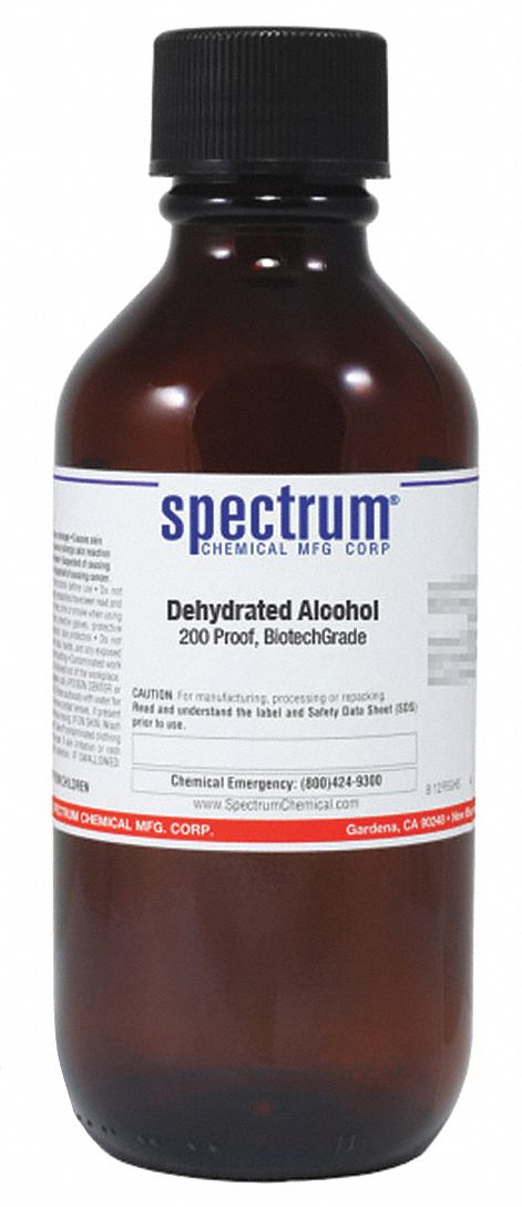 Dehydrated Alcohol: Lab, 500 mL, 64-17-5, 200 Proof, Alcohol, Liquid, Bottle, Amber Glass, 1