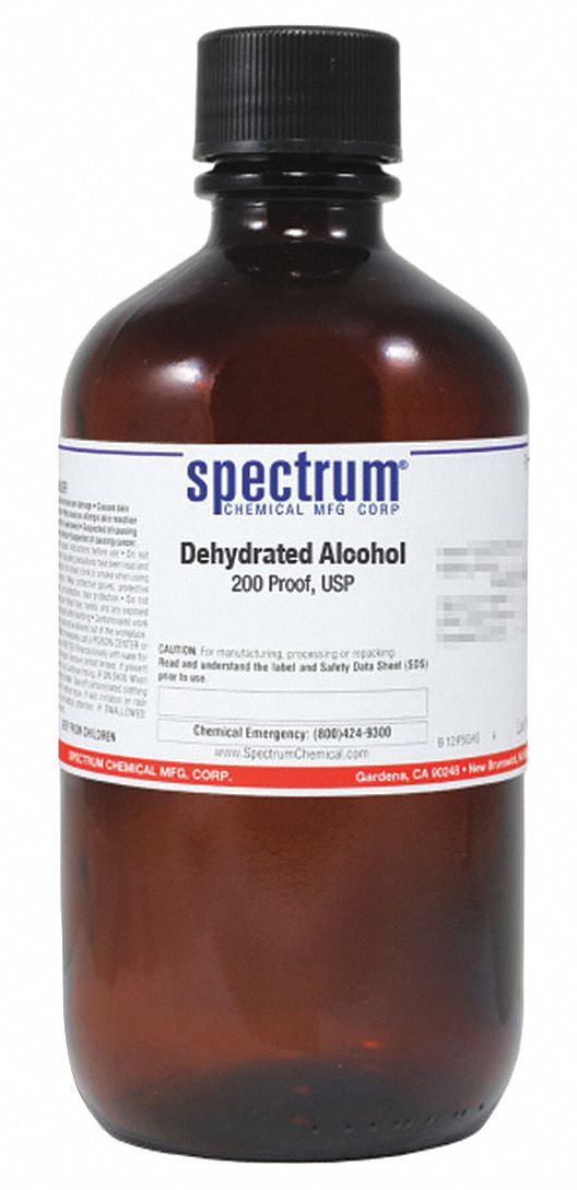 Dehydrated Alcohol: USP, 1 L, 64-17-5, 200 Proof, Alcohol, Liquid, Bottle, Glass, 1