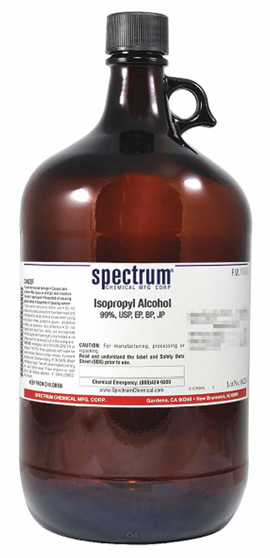 Isopropyl Alcohol: USP, 4 L, 67-63-0, 99% Concentration, Alcohol/Solvent, Liquid, Bottle, Glass, 1
