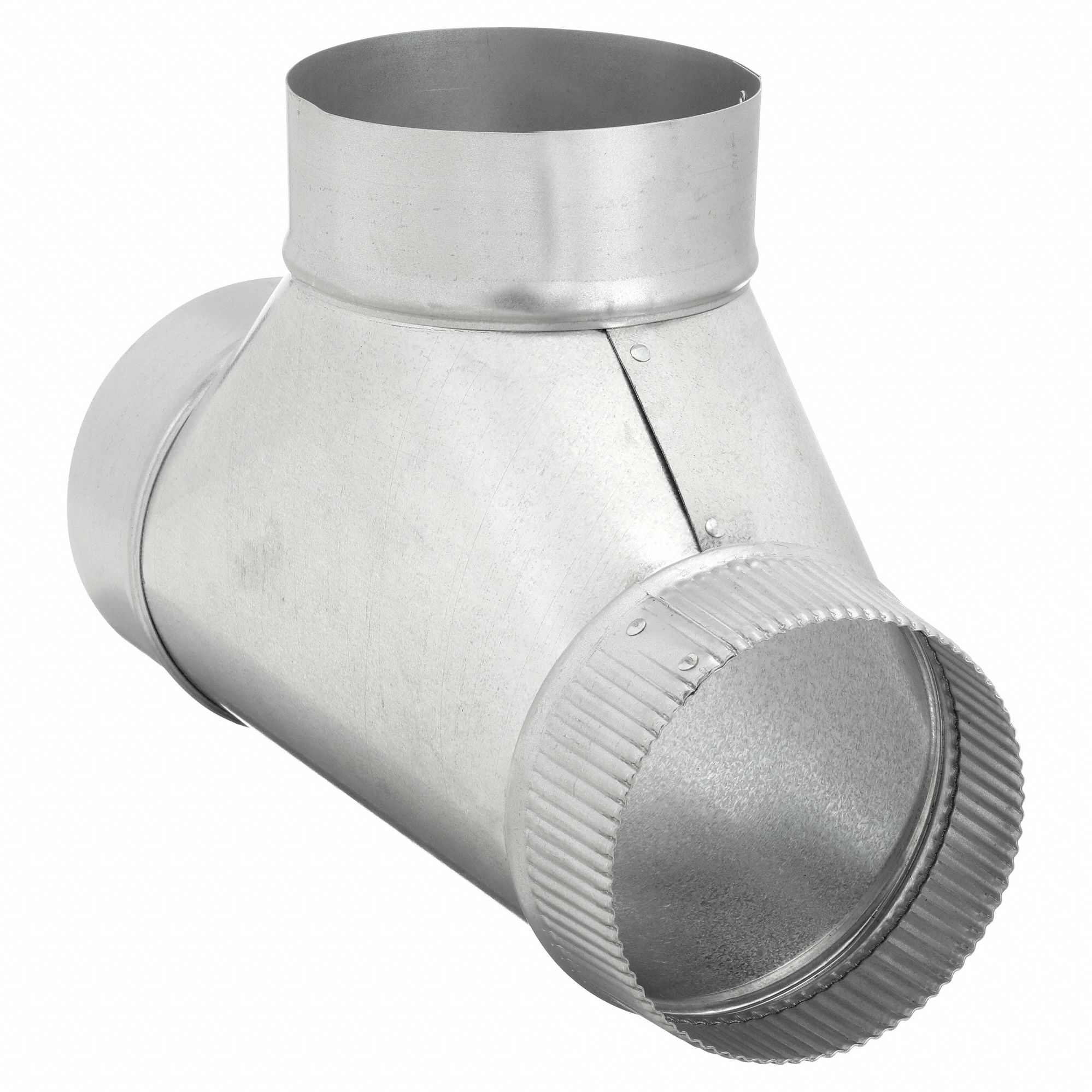 Duct Tee: Steel, For 5 in Dia, 14 1/8 in Lg, 5 in Inlet Dia, 5 in Outlet Dia, 24 ga Material Thick