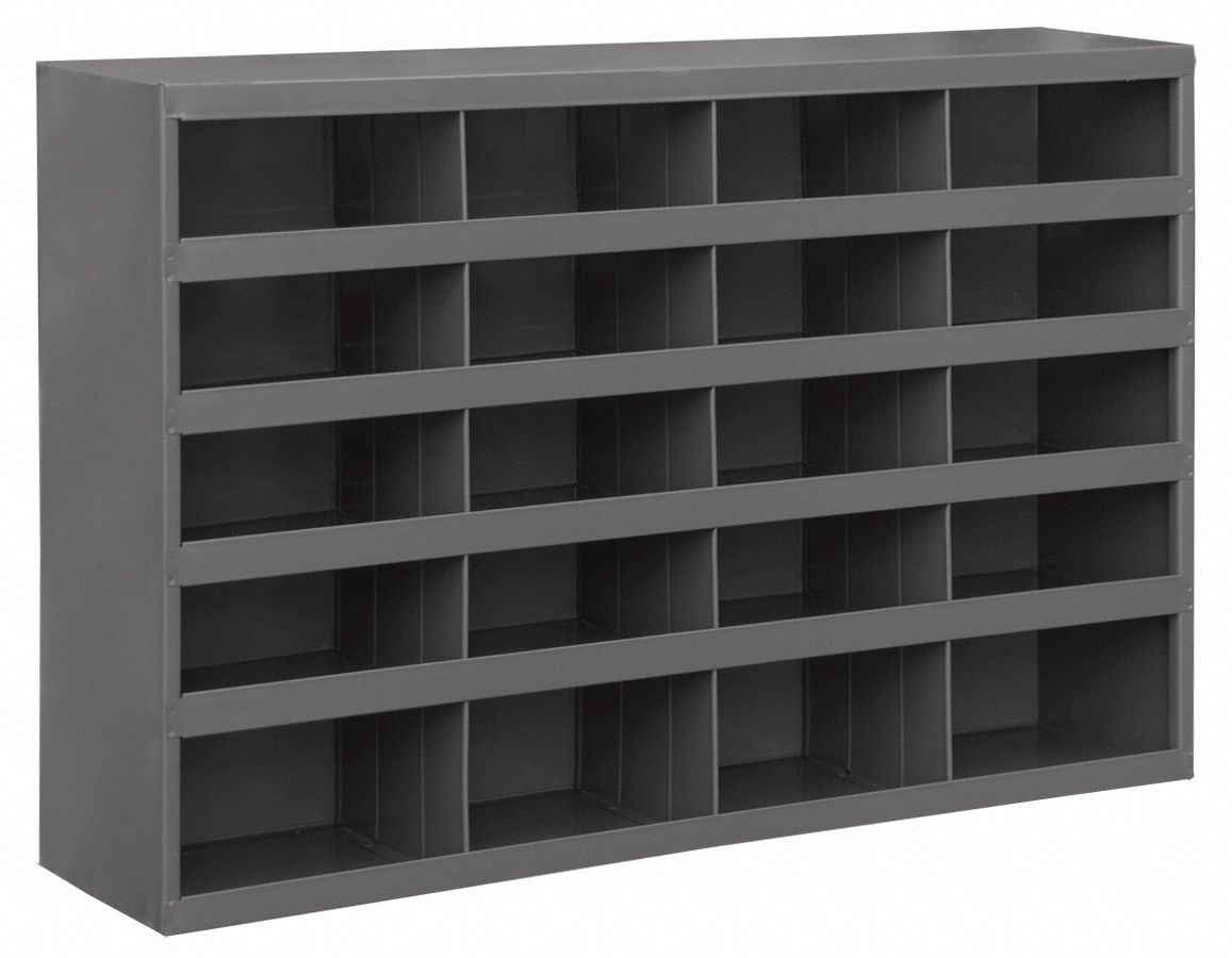 PIGEONHOLE BIN UNIT, 34 IN X 8½ IN X 24 IN, 20 COMPARTMENTS, GREY, STEEL