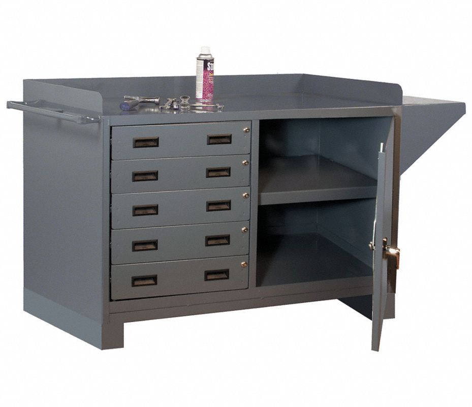 DURHAM MFG Banco de Trabajo con Gabinete, Gris - Bancos con Gabinetes