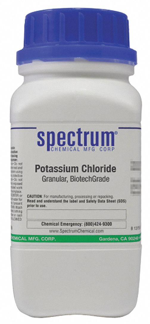 Potassium Chloride: Lab, 500 g, 7447-40-7, Reagent, Powder, Bottle, Plastic, 24 mo Shelf Life, 1