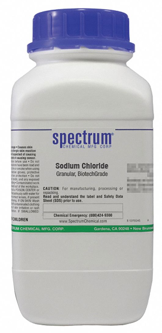 Sodium Chloride: Lab, 2.5 kg, 7647-14-5, Salt, Powder, Bottle, Plastic, 24 mo Shelf Life, 1