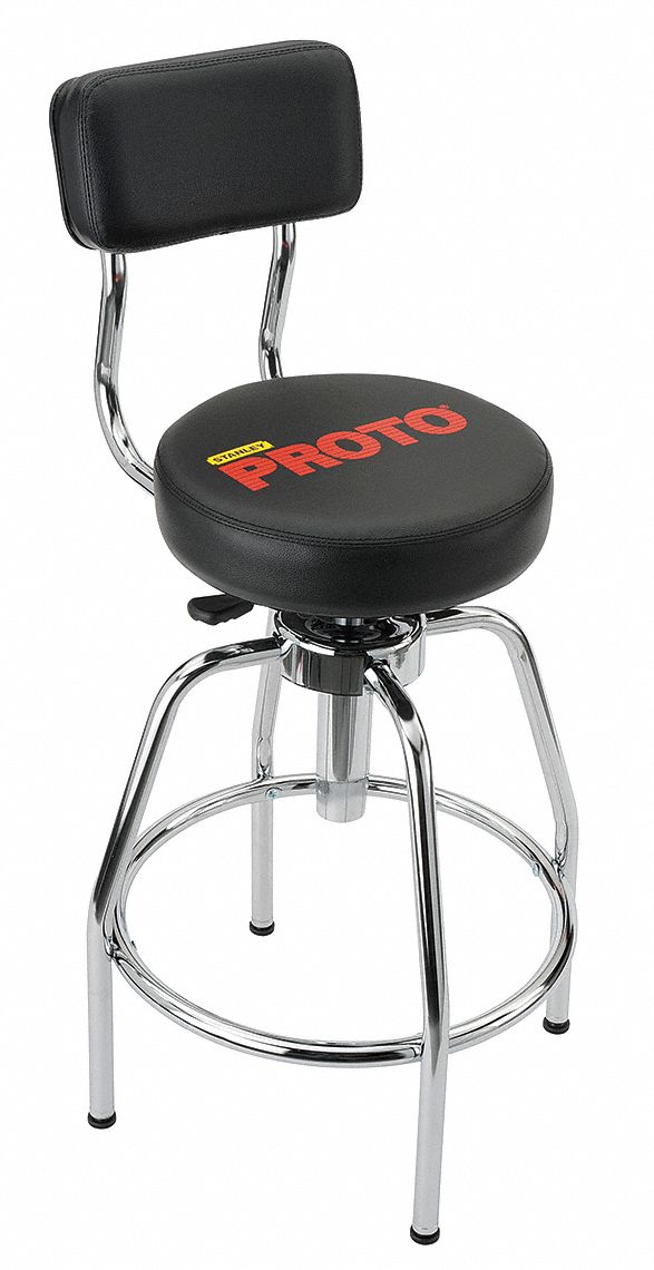 Creeper: 44 in Overall Ht, Pneumatic Lever, 29 in min to 34 in max, Backrest Included, Silver