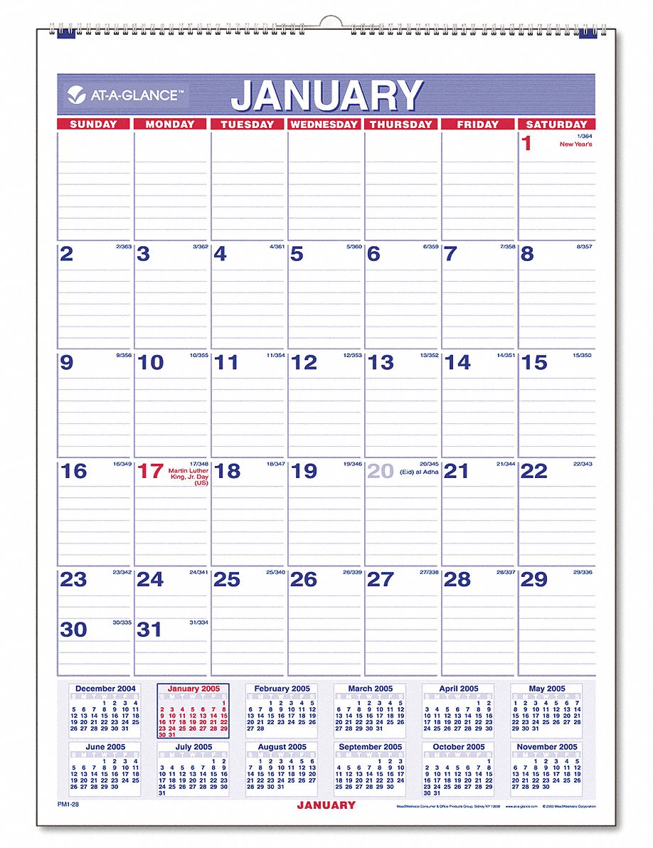 ATAGLANCE, White Wirebound Monthly Wall Calendar 6RMP5AAGPM128