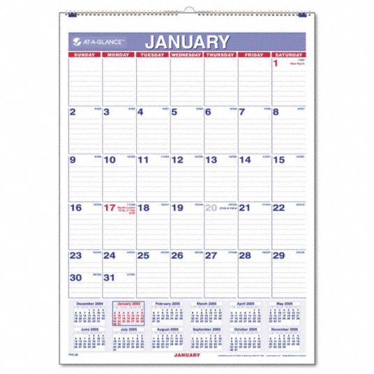 AT-A-GLANCE, White Wirebound Monthly Wall Calendar - 6RMP5|AAGPM128 ...