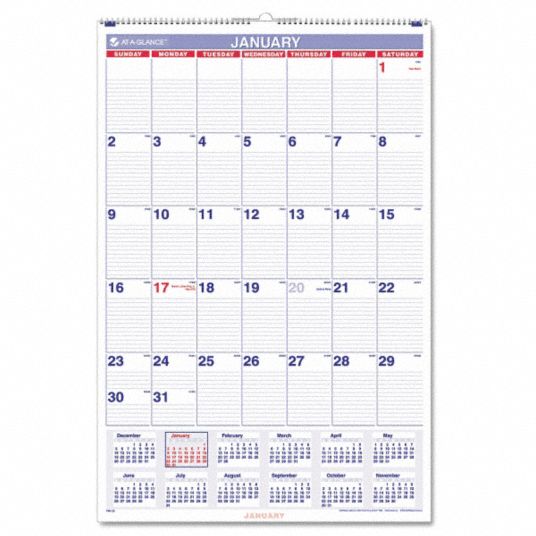 AT-A-GLANCE White Wirebound Monthly Wall Calendar, Format One Month Per ...