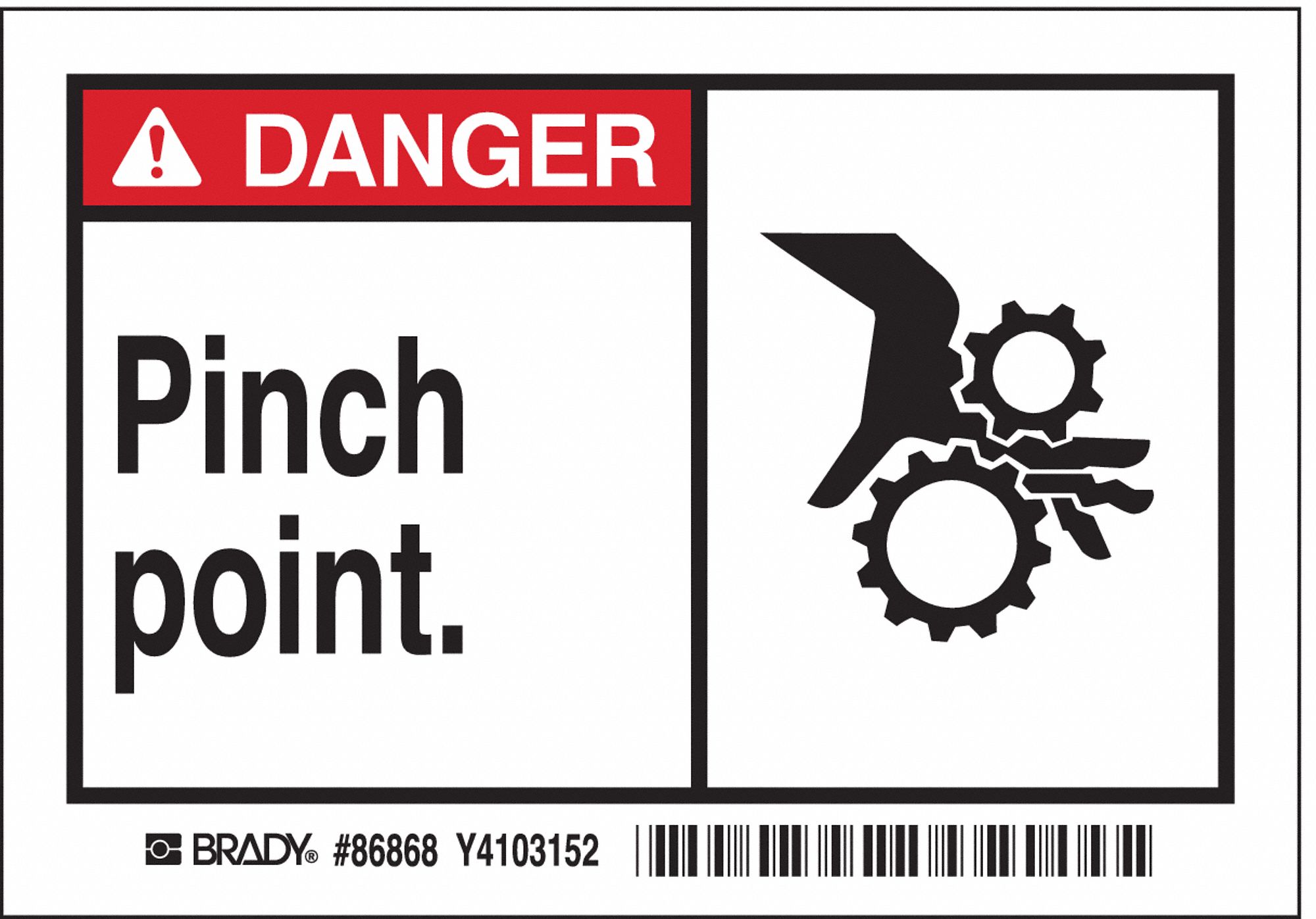 LABEL, POLYESTER, ADHESIVE MOUNT, 3½ IN X 5 IN NOMINAL SIGN SIZE, 0.01 IN THICK, 5 PK, PINCH POINT.