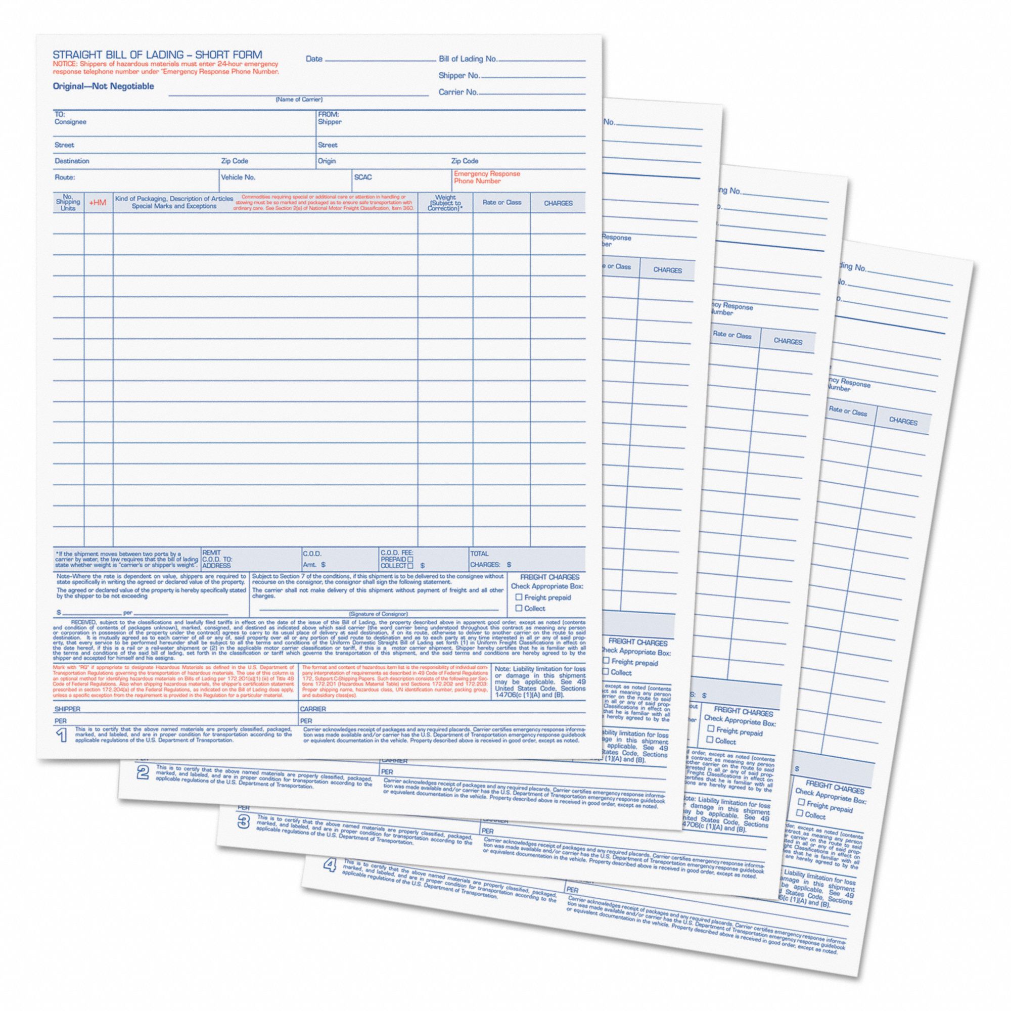 TOPS Bill of Lading Forms: 11 in Lg, 8 1/2 in Wd, 4-Part Carbonless  Duplicates, 50 Sheets, 50 PK - 6RNL4|TOP3847 - Grainger