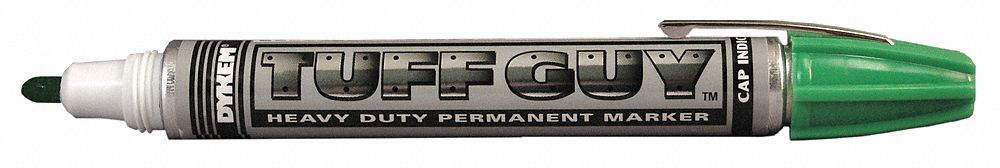 Ink Industrial Marker: 1/2 in Tip Wd, Bullet, Green, Valve Actuation Style, Gen Purpose, Point