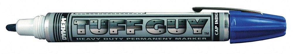 Ink Industrial Marker: 1/2 in Tip Wd, Bullet, Blue, Valve Actuation Style, Gen Purpose, Point