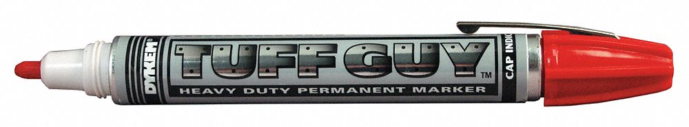 Ink Industrial Marker: 1/2 in Tip Wd, Bullet, Red, Valve Actuation Style, Gen Purpose, Point