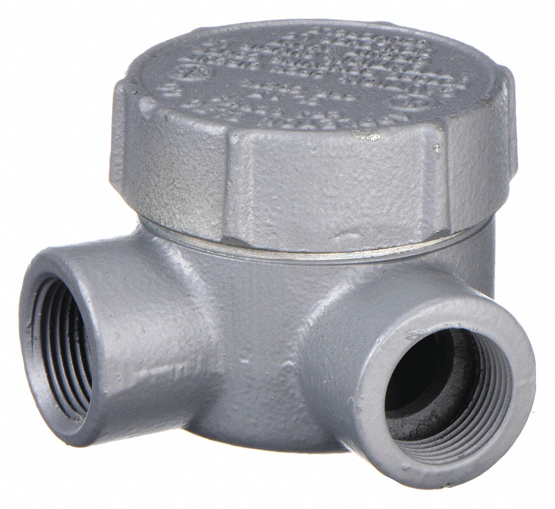 Conduit Outlet Body: Iron, GRJ, 1/2 in Trade Size, L Body, 7.3 cu in Body Capacity