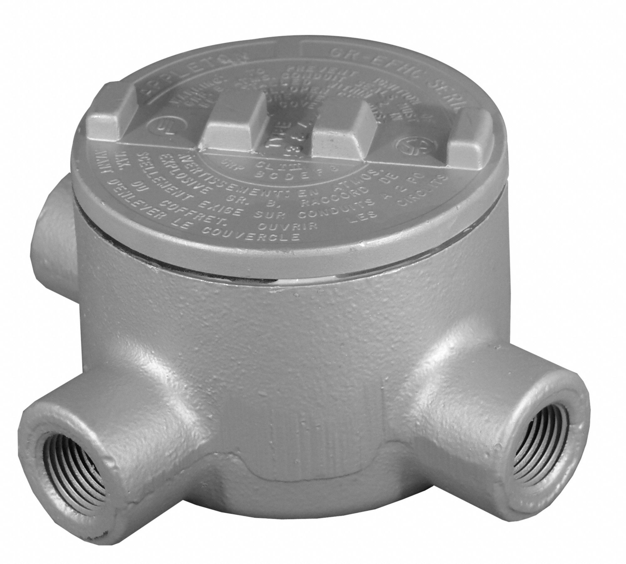Conduit Outlet Body: Iron, GR, 1 1/4 in Trade Size, T Body, 31 cu in Body Capacity