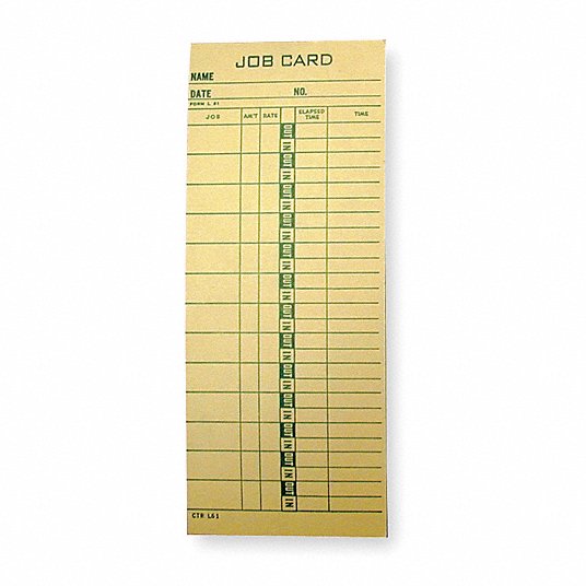 Time Cards: Job Cost, 1 Sides, Daily/Weekly, 8 1/4 in Ht, 3 3/8 in Wd, 1,000 PK