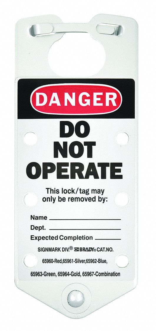 LABELED LOCKOUT HASP, 1½ IN OPENING, SILVER, 6 PADLOCKS, 5 PK