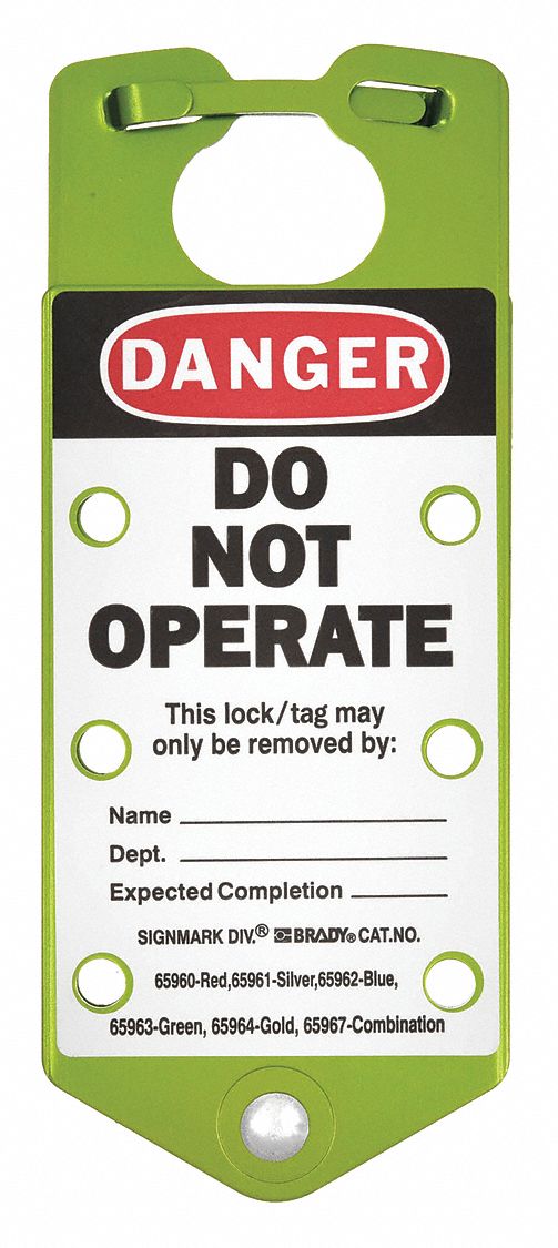 LABELED LOCKOUT HASP, 1½ IN OPENING, GREEN, 6 PADLOCKS, 5 PK