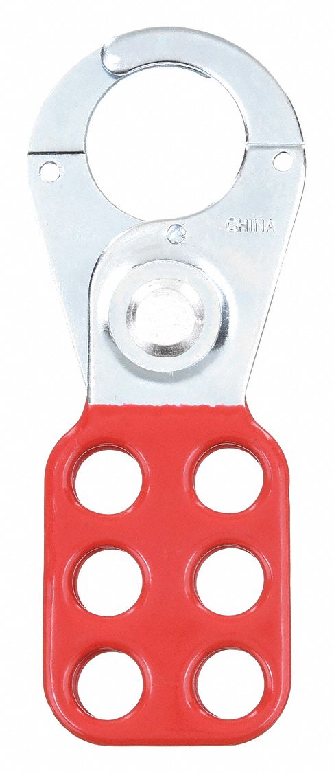 LOCKOUT HASP, STANDARD HASP, 1½ IN OPENING, RED, 6 PADLOCKS