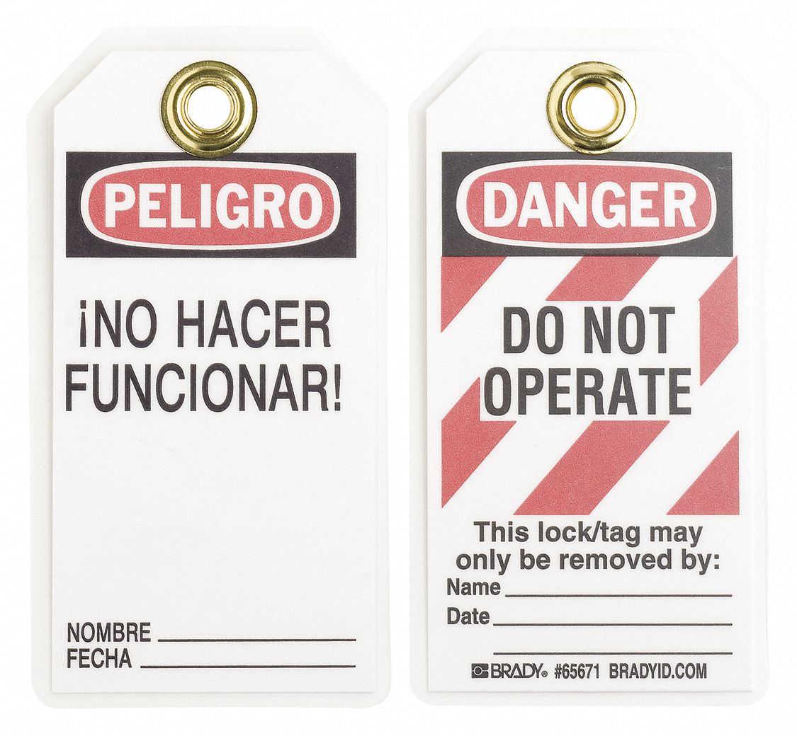 Danger Bilingual Tag: Danger/Peligro, !NO HACER FUNCIONAR! NOMBRE___FECHA___, Write-On Surface